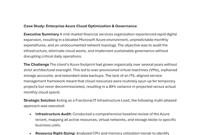 provide an executive IT infrastructure and azure cloud audit